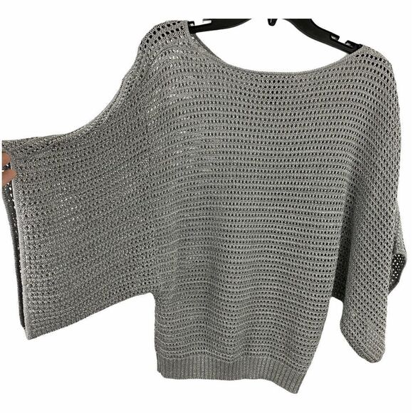 INC International Concepts Gray Crochet Winged Sweater Size Petite Medium - Picture 1 of 5